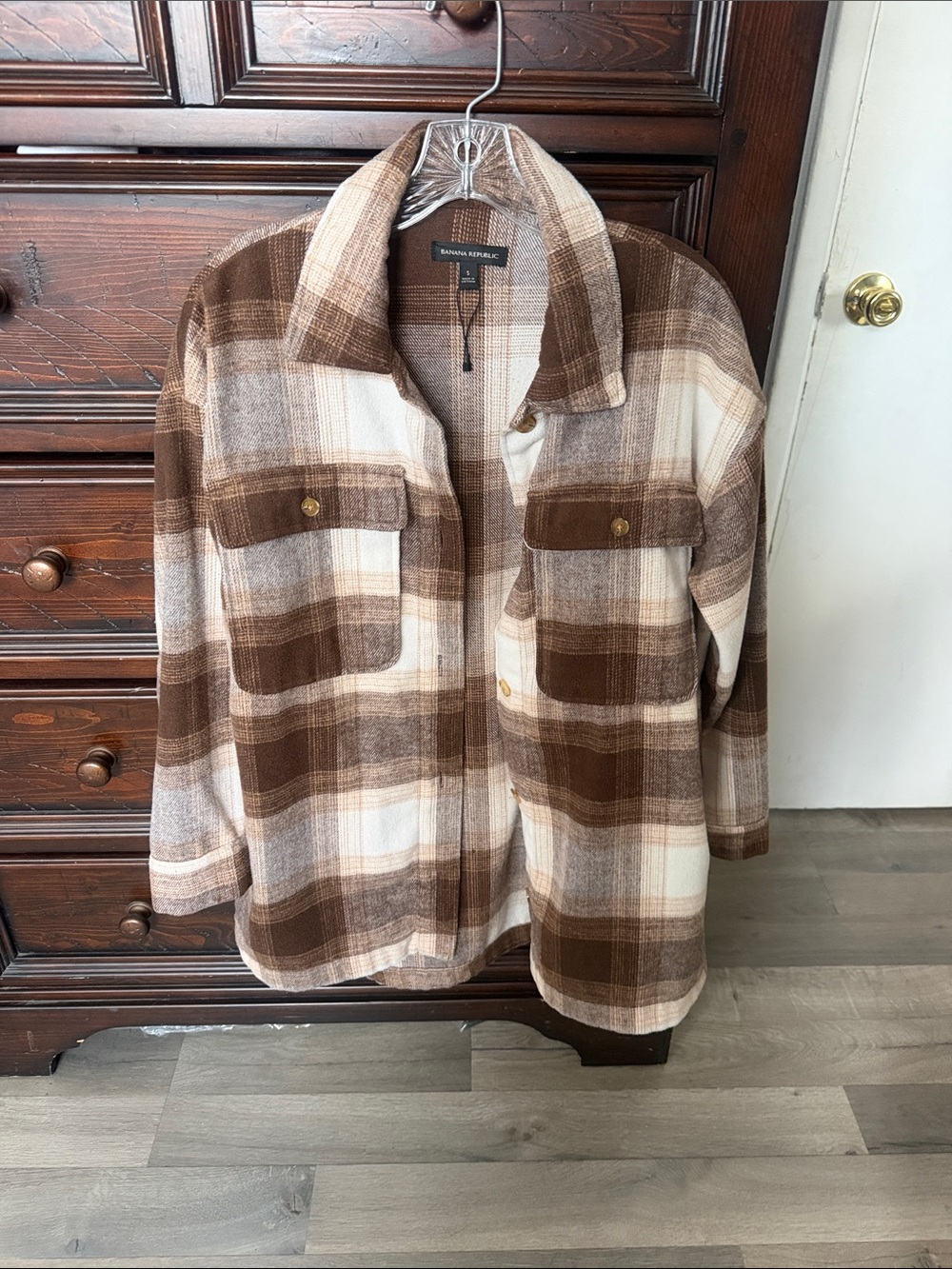 Banana Republic Brown and Cream Plaid Button-Front Shacket